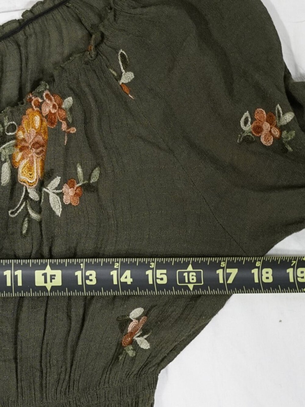 Fig and Flower Olive Green Embroidered Flora Boho Prairie Maxi Dress L - Picture 5 of 6